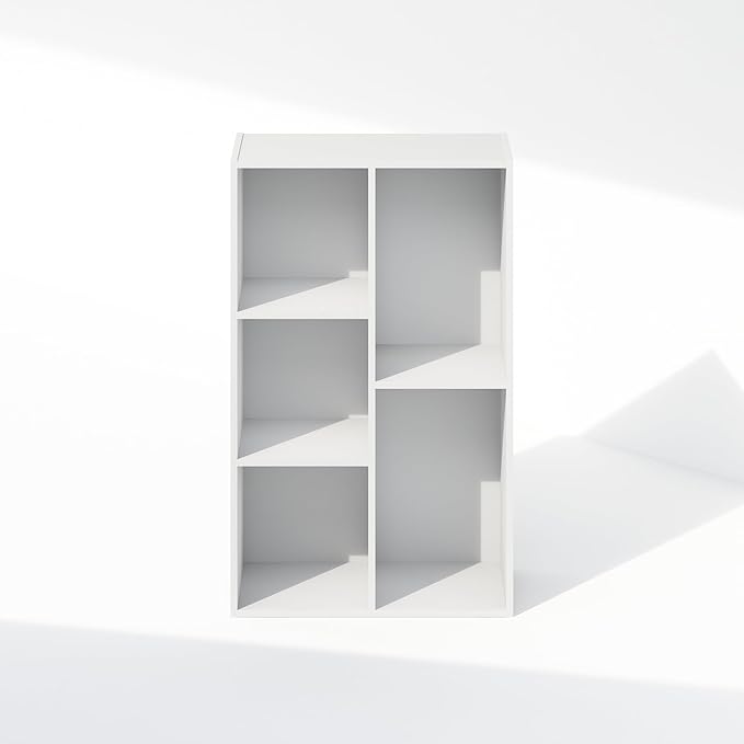 Furinno Reed Closet Organizers and Storage, 5-Cube Reversible Closet Shelves, Organization Shelf, 9.4" x 19.5" x 31.5", for Bedroom, Closet, White