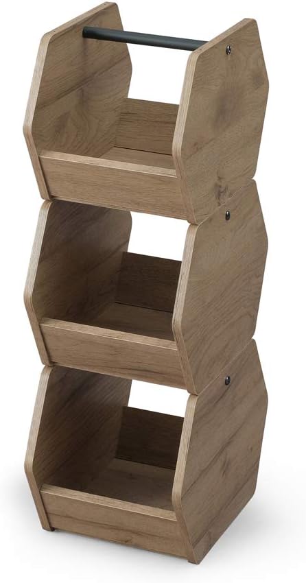 Iris Ohyama HIROBIRO Series Kitchen Storage, Condiment Rack, Makeup Storage, Accessory Storage, Spacious Room, Living Alone, Stylish, Iron Wood, Ash Brown, Set of 3