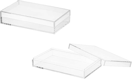 Acrylic Box with Lid, 6.3 x 6.3 x 1.38 in Acrylic Display Case Plastic Square Cube Container Storage Holder Stackable Bins for Cosmetic Collectible Candy Jewelry(2 Pack, Clear)