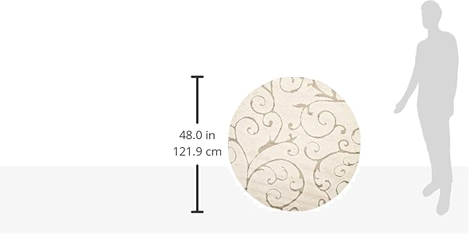 SAFAVIEH Florida Shag Collection Area Rug - 4' Round, Cream & Beige, Scroll Design, Non-Shedding & Easy to Clean, High-Low Plush Pile, Ideal for Living Room, Bedroom, Dining Space (SG455-1113)