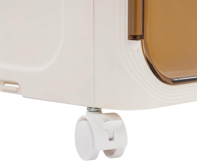 4-Tier Plastic Narrow Storage Cabinet with Movable Wheels & Doors, Tall Slim Bathroom Organizers and Storage Cabinet for Small Space, Bathroom, Kitchen, Laundry (Beige)