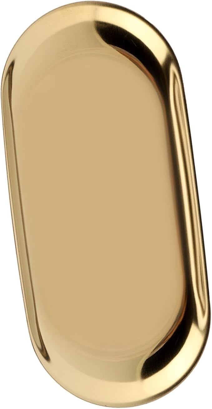Rengue Nordic Style Stainless Steel Storage Tray, Soft Brass Finish, 9.1x3.7 Inches, Jewelry and Cosmetics Organizer for Home or Office Nordic Style Stainless Steel Storage Tray, Nan (S)