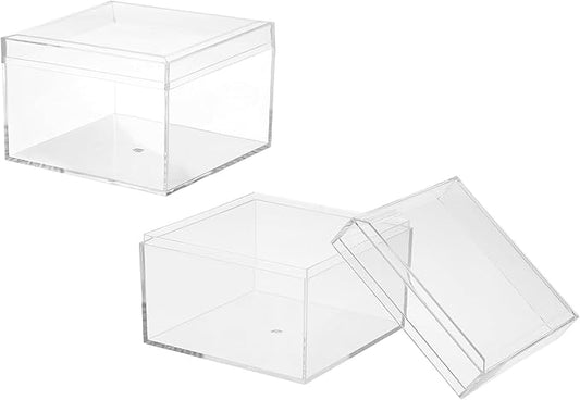 Acrylic Box with Lid, 3.94 x 3.94 x 2.95 in Acrylic Display Case Plastic Square Cube Container Storage Holder Stackable Bins for Cosmetic Collectible Candy Jewelry(2 Pack, Clear)