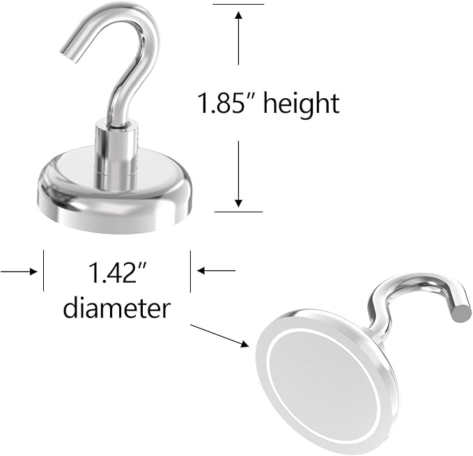 150lb Heavy Duty Magnetic Hooks with 1.42" Dia Magnetic Base - 6Pack, Neodymium Magnets with Hook for Kitchen, Workplace, Super Strong Cruise Magnet Hook for Hanging, Magnetic Hanger