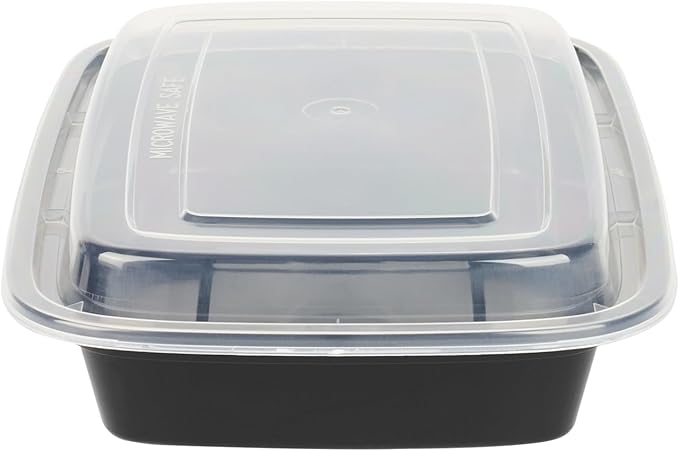 Restaurantware Asporto Microwavable To-Go Container - BPA Free PP Rectangular Take Out Food Container with Clear Plastic Lid - Catering & take out - 28 oz - Black - Plastic - Disposable - 100ct Box