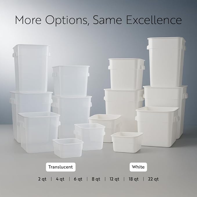 Restaurantware Food Storage Container 10 Pack of 22 qt Plastic Kitchen Storage Bin with Volume Markers Space-Efficient Design Dishwasher-Safe Polypropylene Translucent