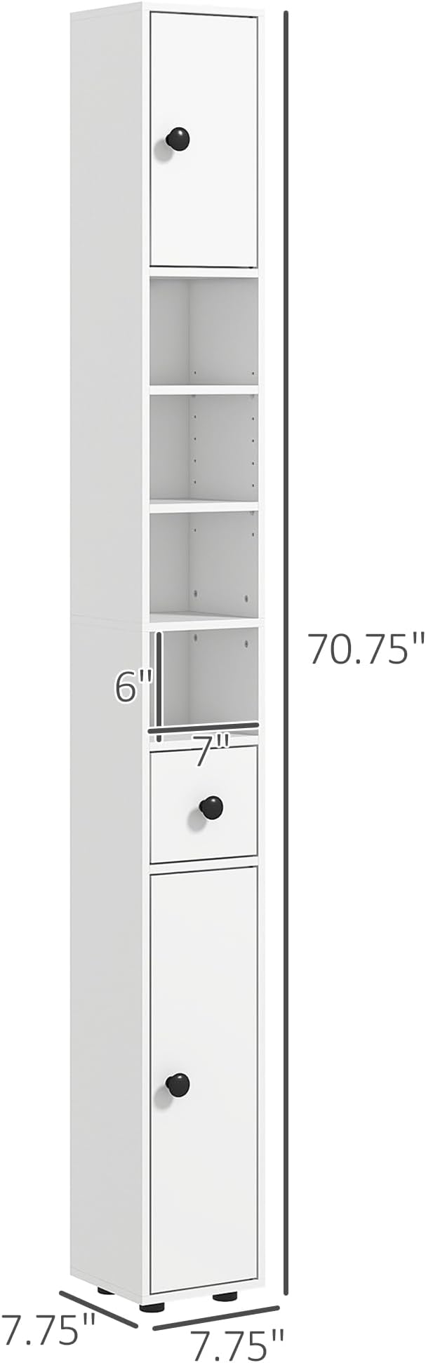 kleankin 71" Tall Bathroom Storage Cabinet, Narrow Freestanding Toilet Paper Cabinet with Open Shelves, 2 Door Cabinets, Adjustable Shelves for Kitchen, Hallway, Living Room, White