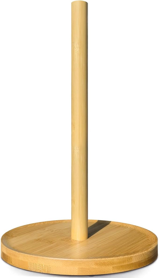 NESAPTO Paper Towel Holder Countertop, Wooden Freestanding Paper Towel Stand for Modern Farmhouse & Cottagecore Decor, Kitchen Bathroom Essential, Bamboo