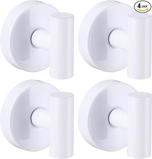 Suction Cup Hooks for Shower - Bathroom Reusable Hooks for Towels, Robes & Loofah - No-Drill Mounting on Kitchen,Walls,Metal,Glass,Mirrors,Tile & Smooth Non-Porous Surfaces (4, White)