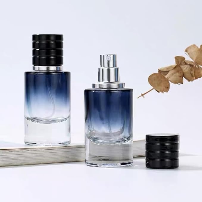 Empty Perfume Bottle Refillable 8PCS Glass Clear Gradient Blue Travel Spray Atomizer Container Perfume Fine Mist Spray Pump Bottles Dispenser for Essential Oil Liquid (Cylinder Blue 50ml-8PCS)