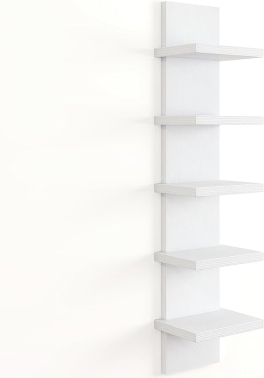 Fun Memories 5 Tier Wall Shelf Unit, White Floating Shelves for Storage - Vertical Column Tower Design, Lack Wall Shelf Space Saving Organizer for Bedroom, Living Room, Home Decor