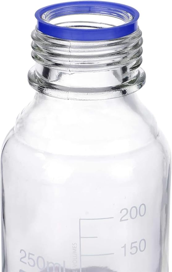 Lab Media Storage Round Bottles Graduated Glass Container GL45 Screw Cap Leakproof Multi-Purpose for Scientific — pack of 10 (Blue,250ml)