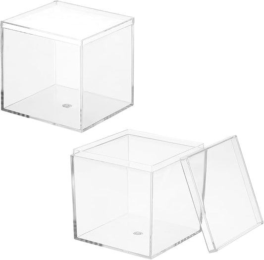 Acrylic Box with Lid, 2.56 x 2.56 x 2.56 in Acrylic Display Case Plastic Square Cube Container Storage Holder Stackable Bins for Cosmetic Collectible Candy Jewelry(2 Pack, Clear)