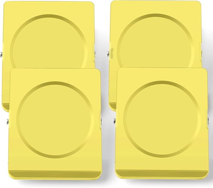 Grtard Strong Magnetic Clips, 2.2 Inch Extra Large Magnetic Clips Heavy Duty, 4Pack Magnet Clip for Fridge, Clip Magnets for Refrigerator, Whiteboard, Classroom, Kitchen, Office Organizer (Yellow)