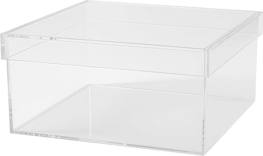 Acrylic Organizer Box with Lid, Clear Storage Cube, 8.1 X 8.1 X 3.9 in / 20.5 X 20.5 X 10 Cm, Stackable Container for Craft Supplies, Makeup, and Jewelry