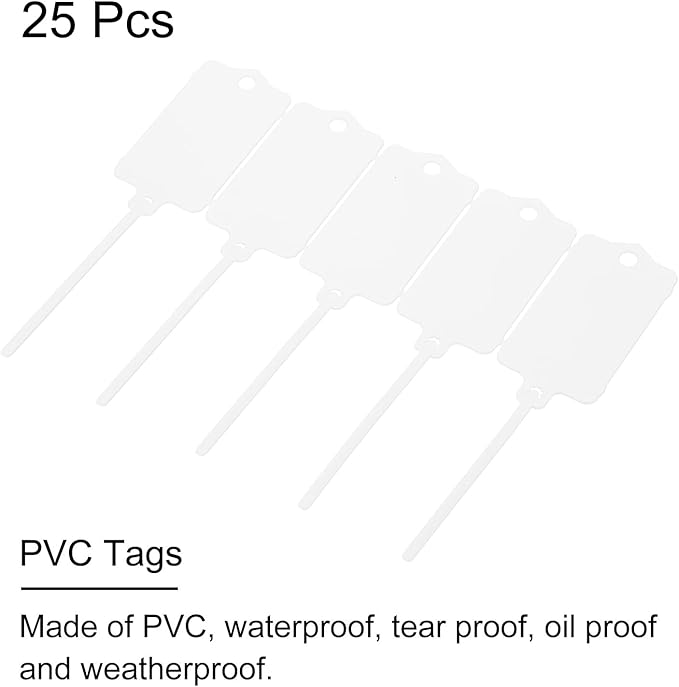MECCANIXITY Plastic Tags, 1.5x2.5 Inch White, 25 Packs - Product Identification, Shipping, Material Labels - Indoor/Outdoor Use