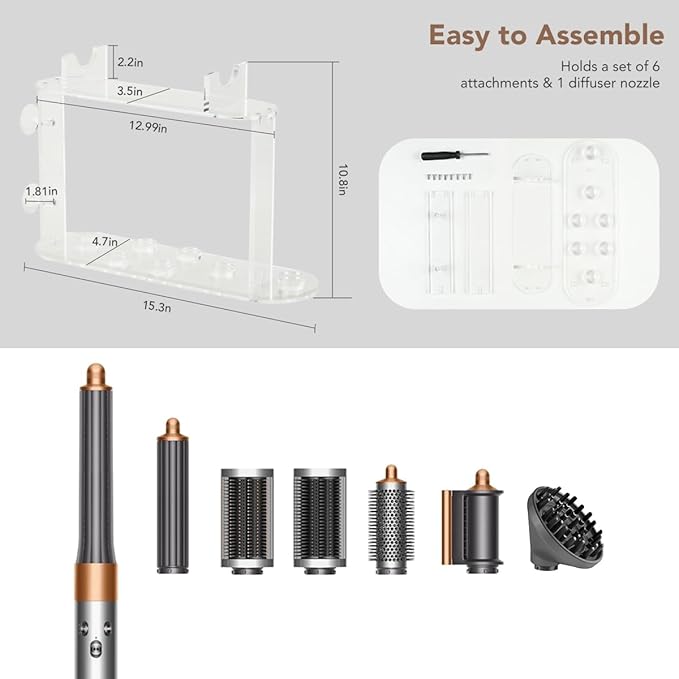 7-Hole Storage Holder for Dyson Airwrap – Upgraded Acrylic Stand Organizer for Long Barrels & Diffuser Nozzles, Countertop Holder for Airwrap Styler Accessories for Bathroom Vanity Makeup Table