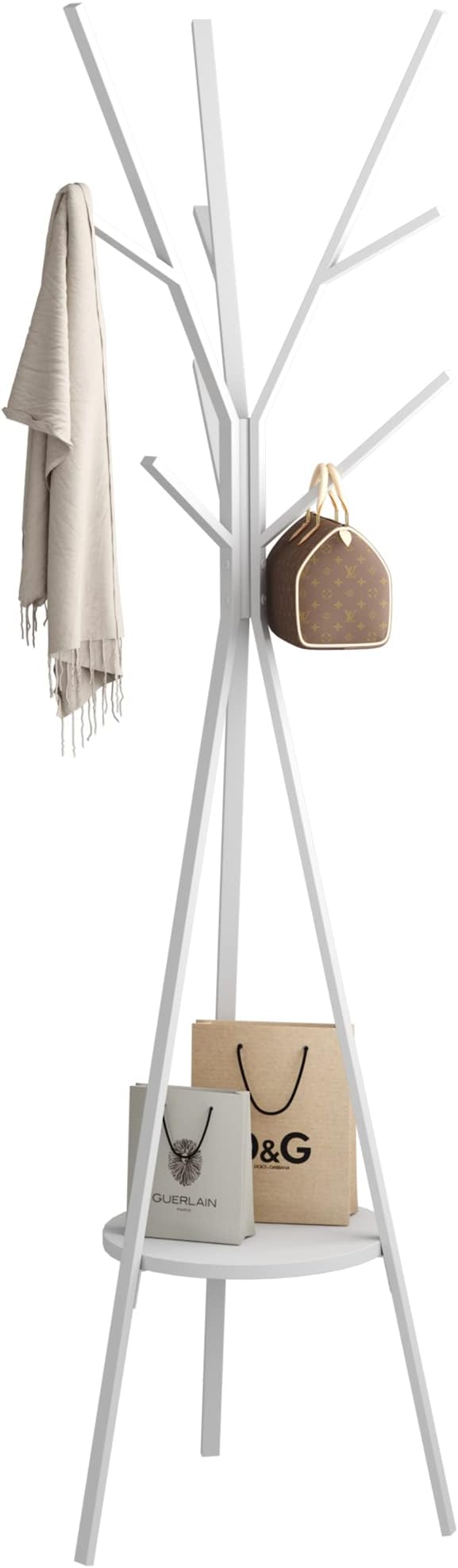 HOME BI Coat Rack Hat Stand Free Standing Display Hall Tree Metal Hat Hanger Garment Storage Holder with 9 Hooks for Clothes Hats and Scarves in Black,17.72" Wx17.72 Dx70.87 H (White)