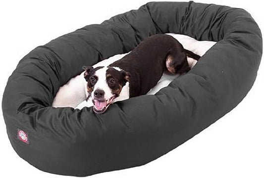 Majestic Pet 40 Inch Poly-Cotton Sherpa Calming Dog Bed Washable – Cozy Soft Round Dog Bed with Spine for Head Support - Fluffy Donut Dog Bed 40x29x9 (inch) – Round Pet Bed Large - Gray
