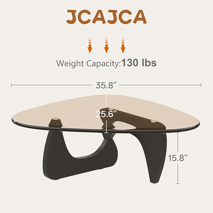 Coffee Table for Living Room Mid Century Modern Center Small Table with Glass Top and Wood, Black Brown(36 Inch)