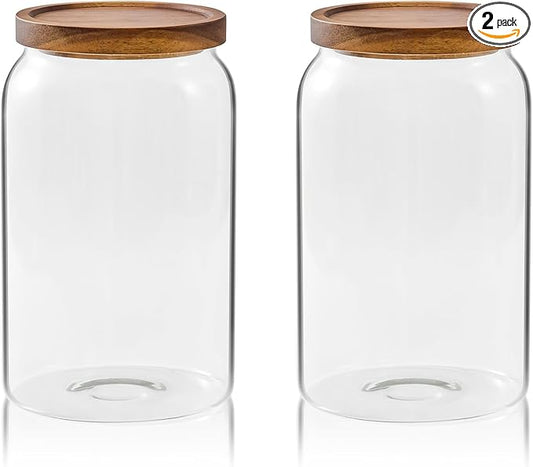 Sweejar Large Glass Candy Jars with Wooden Lids, 1 Gallon Glass Jar with Lid, Sugar/Flour Storage Containers, Big Glass Canisters with Airtight Lid