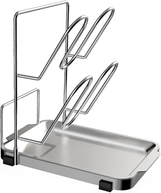 YQh pot lid holder,Two-compartment Stainless Steelcooking rack,pot lid holder while cooking,spoon rest with lid holder,spatula holder for counter,stove top shelf spoon and lid rest,pot lid organizer