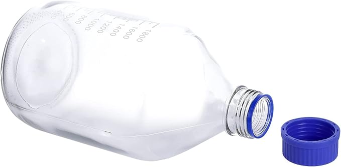 Lab Media Storage Round Bottles Graduated Glass Container GL45 Screw Cap Leakproof Multi-Purpose for Scientific — pack of 1 (Blue,2000ml)