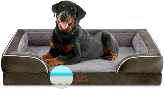 Comfort Expression Orthopedic Dog Bed for Extra Large Dogs 42x30 Inch, Waterproof Egg Crate Foam XL Pet Bed with Removable Bolsters, Dog Couch with Washable Cover & Non-Slip Bottom, Grey Green