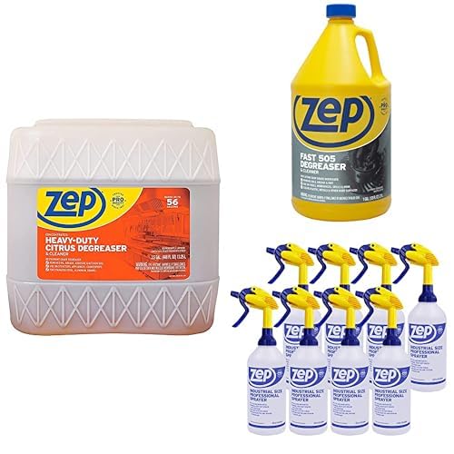 Zep Heavy-Duty Citrus Degreaser + Fast 505 Degreaser + Industrial Sprayer Bottle - ZUCIT3G 3.5 Gallon, ZU505128 128 oz & C32810 128 128 oz & C32810