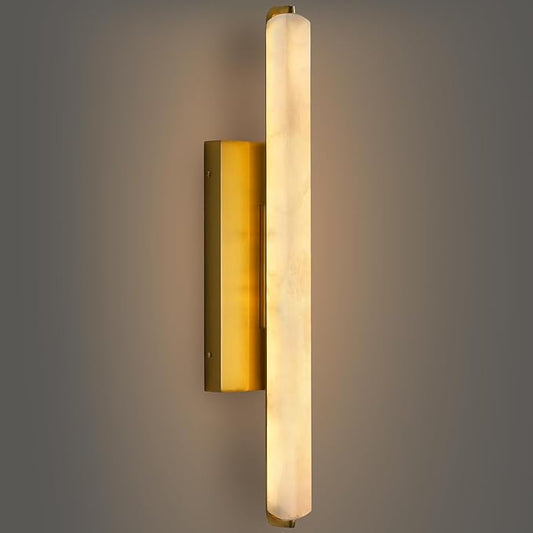 Alabaster Wall Sconces, 25" Brass Alabaster Sconce, Spanish Natural Marble Wall Sconce Lamp Indoor, Rectangle Modern Sconces Lighting for Bathroom Living Room Bedroom Stairs Hallway