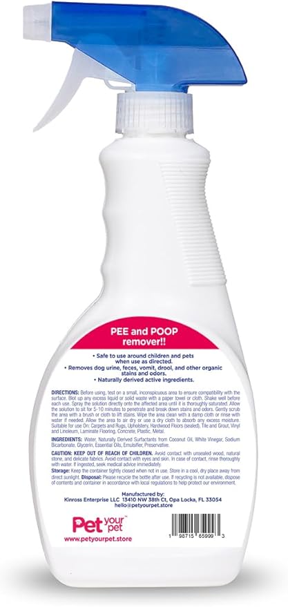 Dog Pee and Poop Remover – All-in-One Pet Stain and Odor Remover with Plant-Derived Ingredients – Stain and Odor Removers for Upholstery, Carpets & Hard Floors