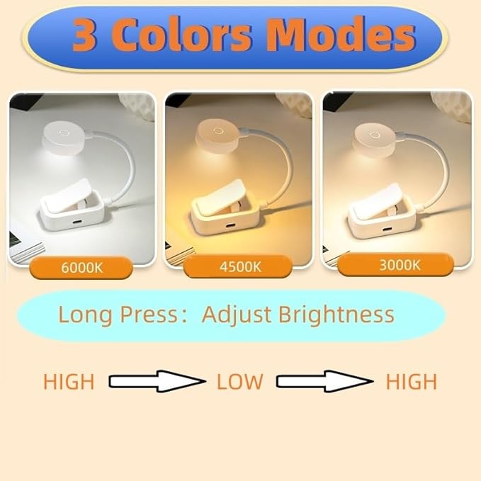 8Pack Rechargeable Book Light Bulk for Reading in Bed,3 Color Temperature Reading Light,Adjustable Brightness,Clip on to Book for Reading at Night