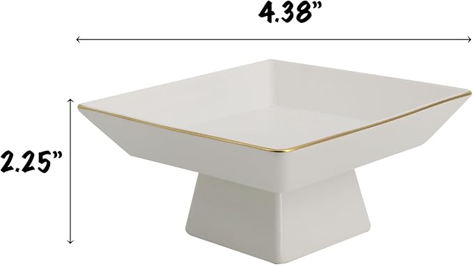 COLLECTIVE HOME - Ceramic Jewelry Tray, Decorative Geometric Jewelry Dish, Luxurious Trinket Tray with High Base, Birthday Mother's Day for Women (Square Matte Gold)