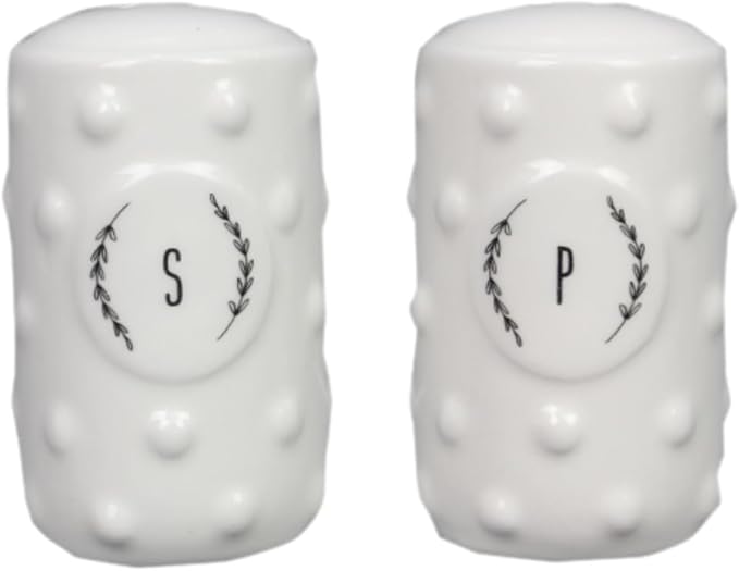 Young's Inc Cottagecore Ceramic Salt and Pepper Shaker Set, Farmhouse White Rustic, Vintage Country Kitchen Table Decor Seasoning Set, Cute Cottage Kitchen Accessories,3.5 Inch