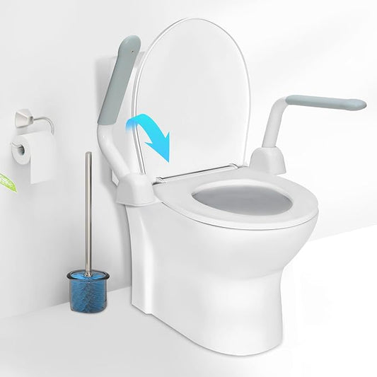 Toilet Safety Rails for Seniors 、 Adjustable Armrest, Space Saving, Stylish and Durable, Anti Slip and Anti Fall, Suitable for Elderly, Disabled, Pregnant Women with Armrest Toilet Safety Rail