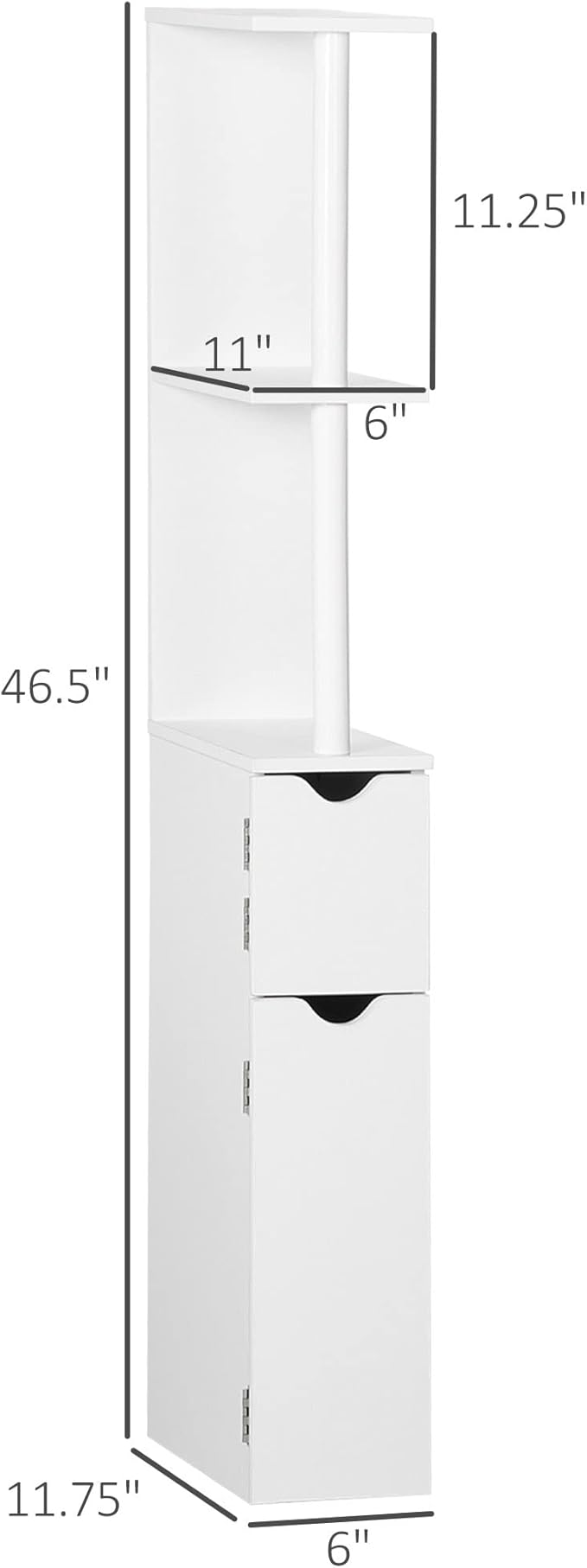 kleankin Tall Bathroom Storage Cabinet, Freestanding Linen Tower with 2 Open Shelves and 2 Door Cabinets, White