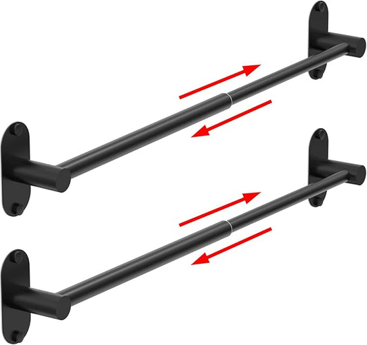 Towel Bar, Adjustable 14.4inch - 25.2inch Towel Rack, Self Adhesive & Wall Mounted for Bathroom Kitchen Hand Towel Holder Cloths Hanger SUS 304 Stainless Steel Organizer Single Bar (2, Matte Black)