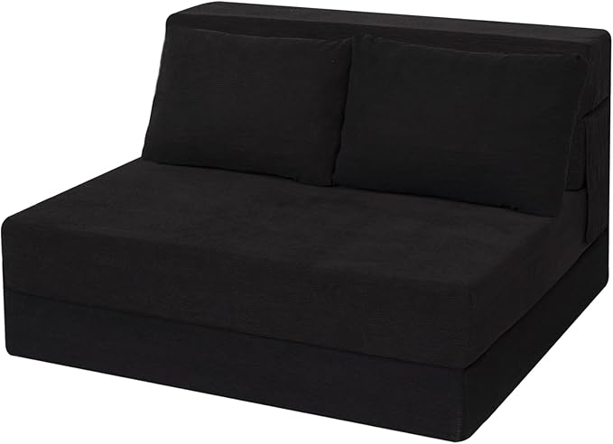 Sofa Bed Foldable Mattress ，Folding Sleeper Sofa Chair Bed Floor Mattress with Pillow for Living Room Home Office (Black-Corduroy, Twin XL)