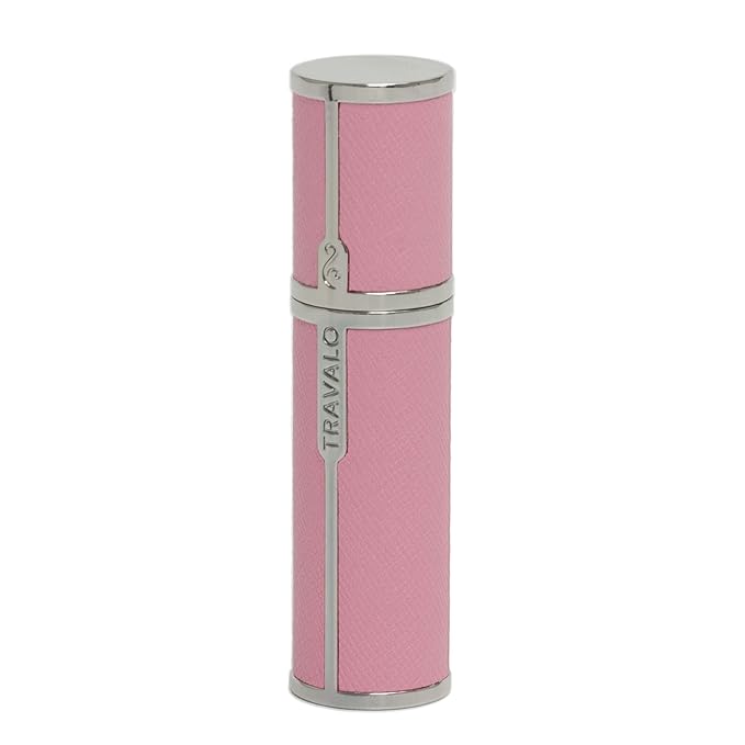 Milano Perfume Atomizer - Leak-Proof and TSA Approved for Air Travel - Reusable, Airtight, Easy Fill Mini Pump Sprayer - Lightweight Vegan Leather w/Polished Metal Outer Shell - Perfect Pink
