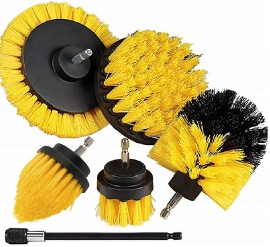 Drill Brush with Long Extend Attachment,Power Cleaning Scrub Brush for Bathroom and Kitchen Surface,Grout,Tub,Shower,Tile,Corners (Yellow)