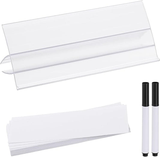 PATIKIL 3.9" x 1.7" Wire Shelf Label Holder, 20 Pack Reusable Plastic Price Tag Display Clip for 0.28" to 0.47" Thick Shelves with Paper Inserts Pens for Home Market Store, Clear
