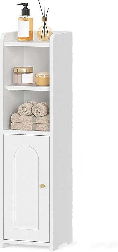 Bathroom Storage Cabinet, Small Corner Floor Cabinet with Doors and Adjustable Shelf, Narrow Toilet Paper Cabinets, Bathroom Organizer for Small Spaces, White BC19703X
