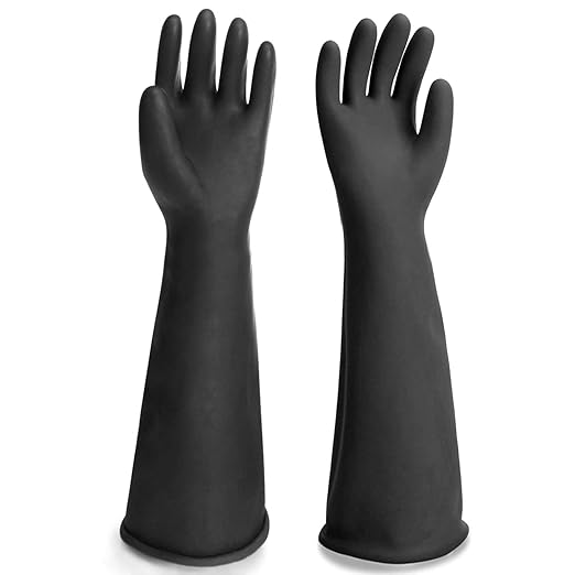 Long Rubber Work Gloves, 3 Pairs Chemical Resistant Gloves Waterproof, 22 Inch Heavy Duty Thick Black Latex Gloves for Cleaning Dishwashing Industry Gardening, Extra X Large