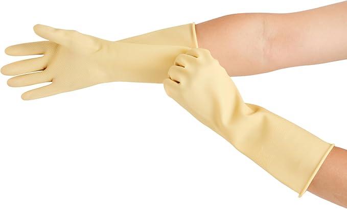 Clean Tek Professional 22 Mil Medium Cleaning Gloves, 10 Pairs Of Long Cuff Gloves - No-Slip Grip, No-Powder, Yellow Latex Gloves For Kitchen Cleaning, Ideal For Washing Dishes