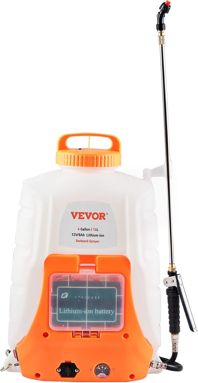 Battery Powered Backpack Sprayer, 0-90 PSI Adjustable Pressure, 4 Gallon Tank, Back Pack Sprayer with 8 Nozzles and 2 Wands, 12V 8Ah Battery, Wide Mouth Lid for Weeding, Spraying, Cleaning