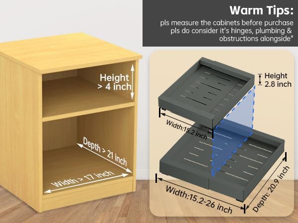 4Pack Expandable Pull Out Cabinet Organizer 21" Deep - Sliding Drawer Organizer Roll Out Shelves Adhesive - Adjustable Width 15.2"-26.2" W (Grey)