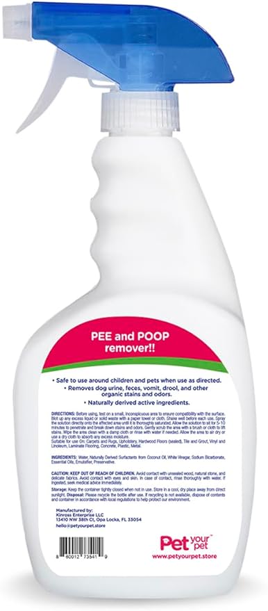 Dog Pee and Poop Remover 32 fl Oz. – All-in-One Pet Stain and Odor Remover with Plant-Derived Ingredients – Stain and Odor Removers for Upholstery, Carpets, Leather & Hard Floors