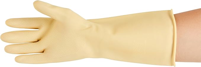 Clean Tek Professional 22 Mil Medium Cleaning Gloves, 10 Pairs Of Long Cuff Gloves - No-Slip Grip, No-Powder, Yellow Latex Gloves For Kitchen Cleaning, Ideal For Washing Dishes