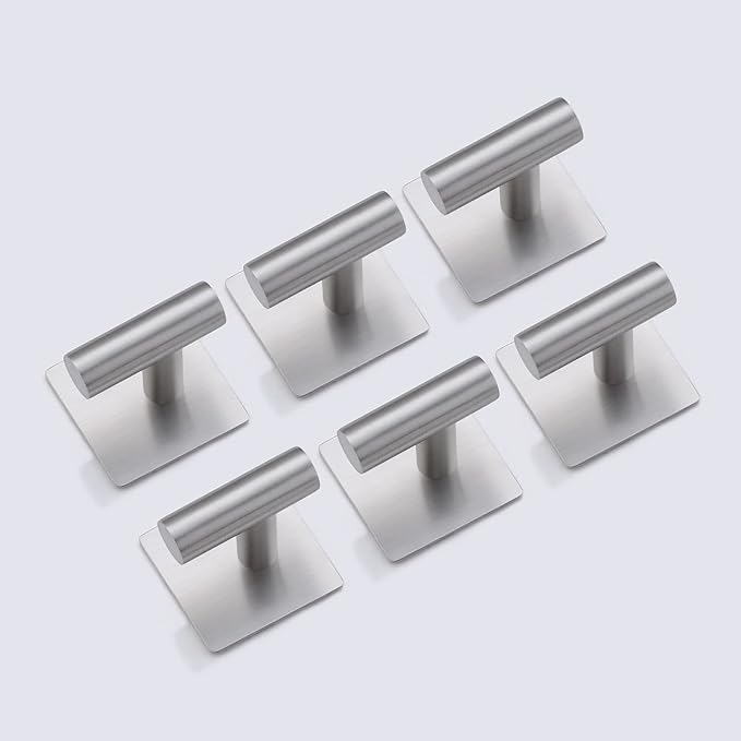 Towel Hook 6 Pack Adhesive Bathroom Robe Hooks, Sticky Coat Hooks for Hanging, Closet, Coat Hook SUS304 Stainless Steel Brushed, BTH7204-2-P6