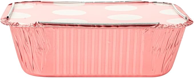 Restaurantware 12 Ounce Disposable Takeout Containers 50 Rectangle Food Containers - With Polka Dot Lids Pink Takeaway Containers Aluminum Delivery Containers Freezable